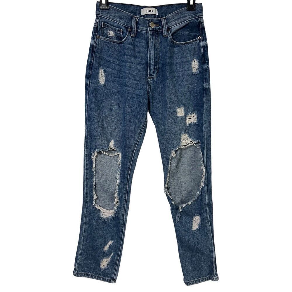 JBD Just Black Denim Blue Jeans SZ  24 Distressed 100% Cotton Mid Rise Destroyed